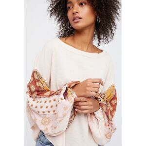 Free People We The Free Blossom Thermal Top XS Balloon Sleeves Floral Pink Boho